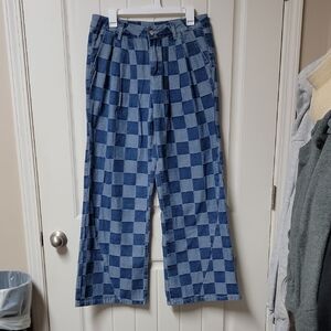 Blue Checkered Flare Jeans